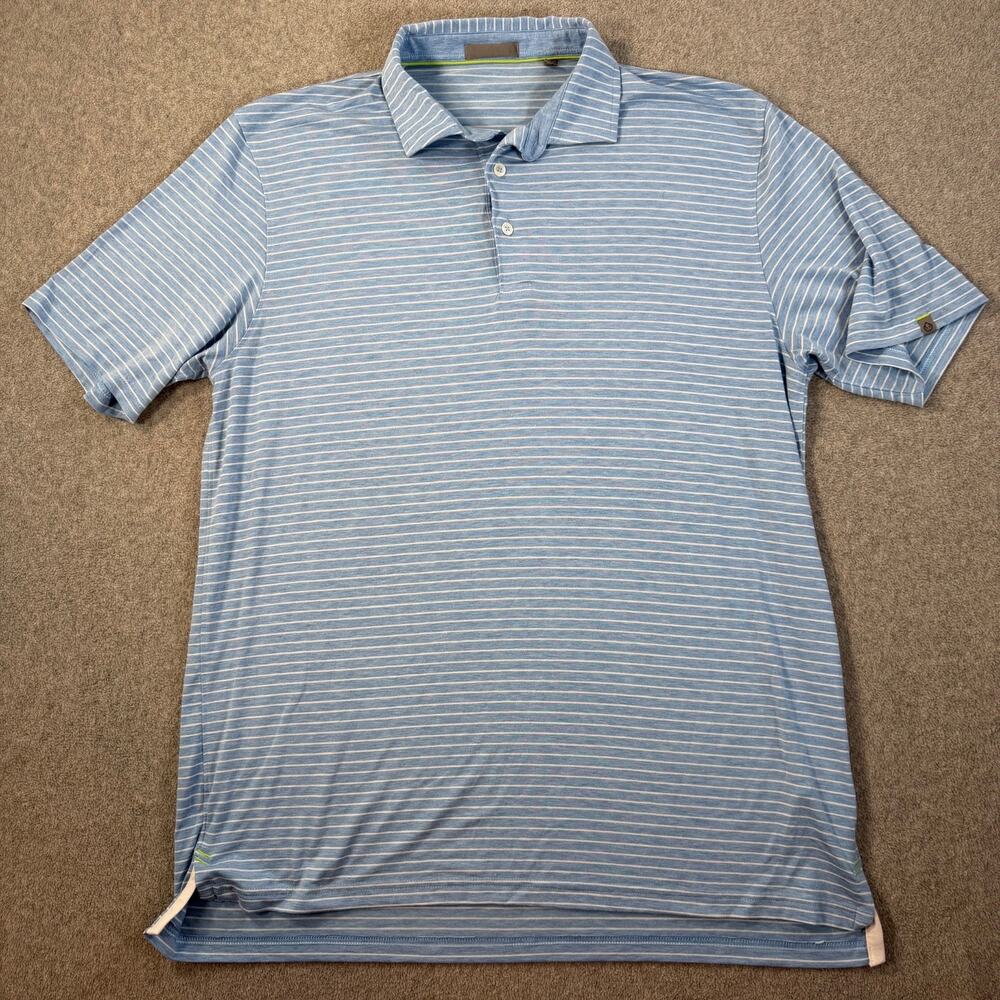 Tasc Performance Polo Shirt Mens Large Blue Striped Golf Short Sleeve Casual